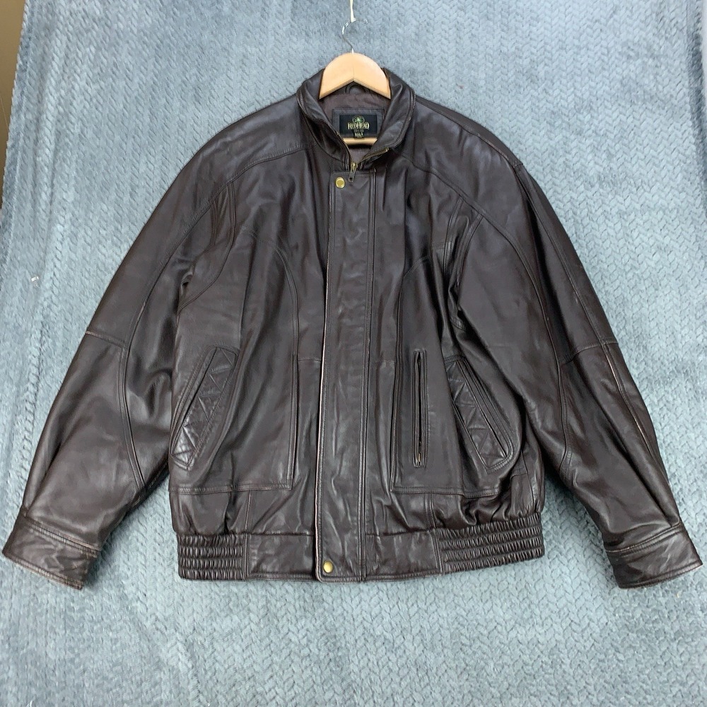 Redhead Leather Bomber Jacket Mens XLT Tall Brown Casual Full Zip Classic Soft